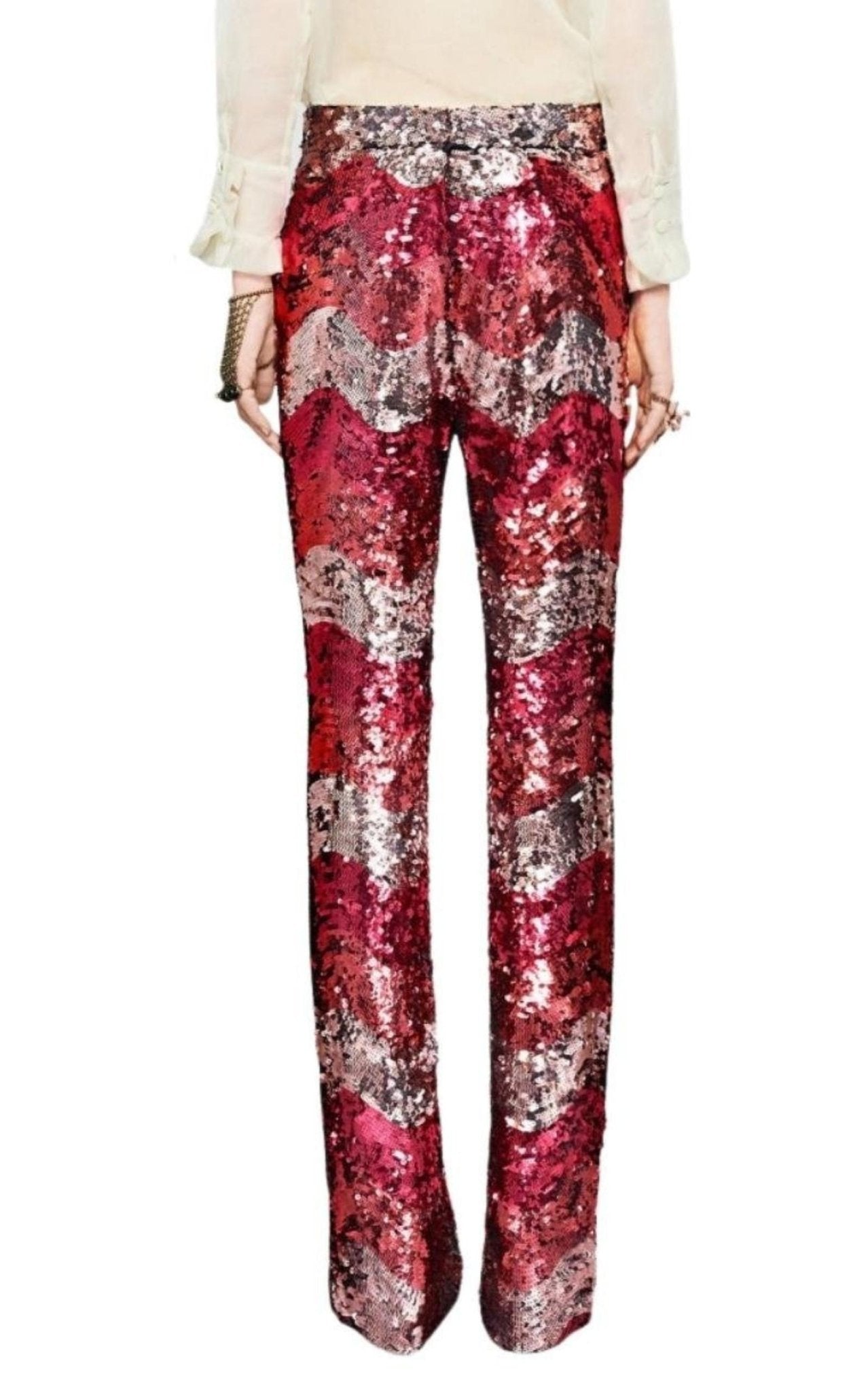 Gucci Sequin Snake Straight Leg Pants in Red - Runway Catalog