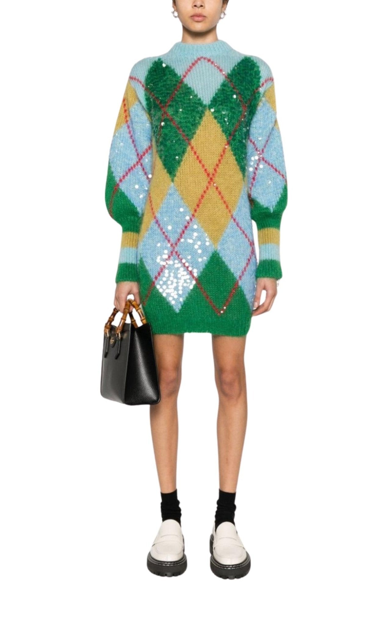 Gucci Sequinned Argyle Jumper Dress