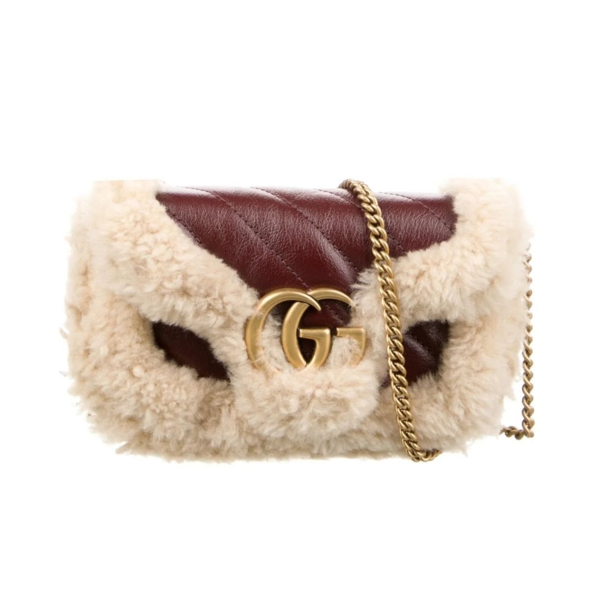 Sac à bandoulière Super Mini GG Marmont avec bordure en peau lainée Gucci - Catalogue défilé