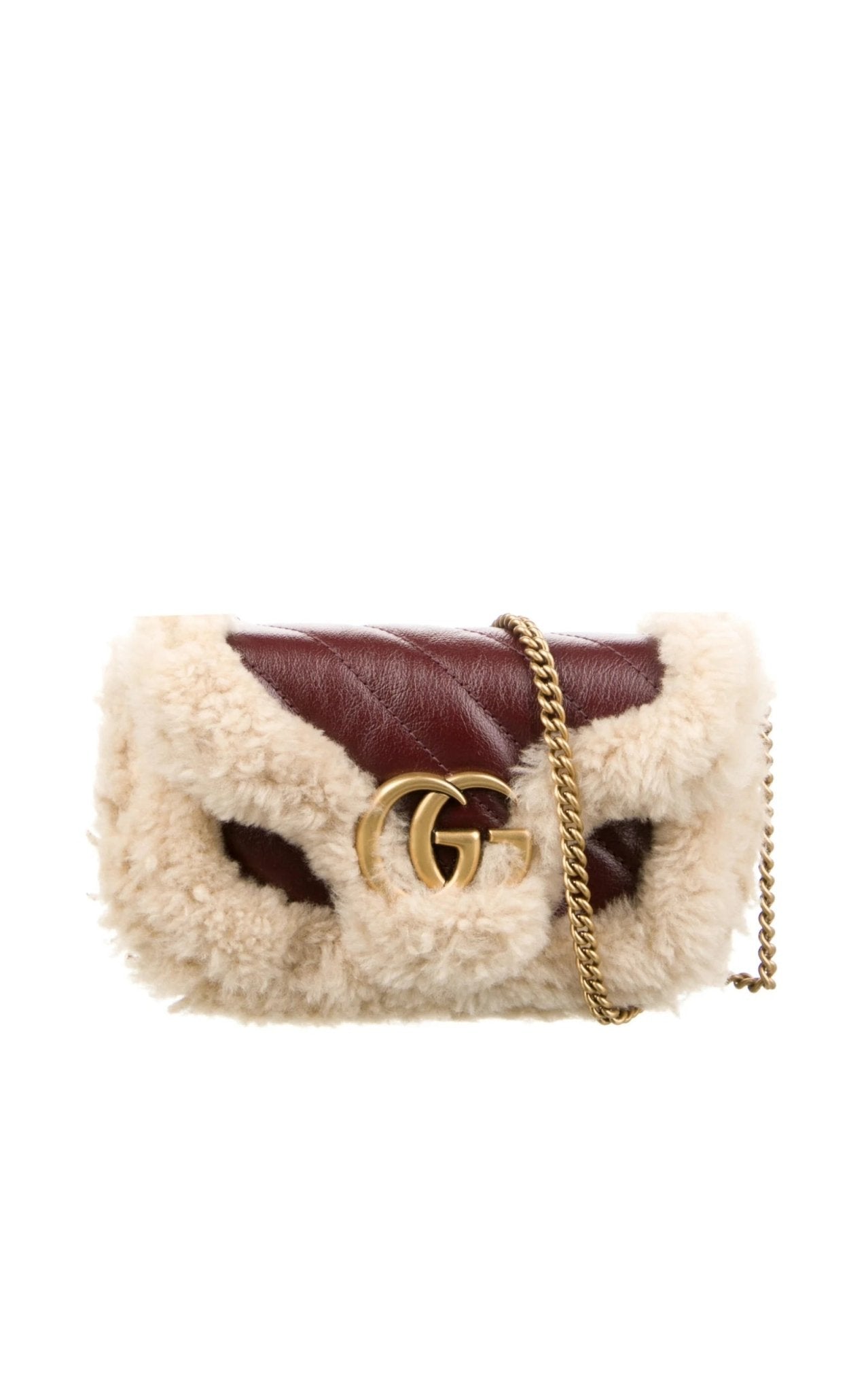 Gucci Shearling Mini Marmont Bag in Brown