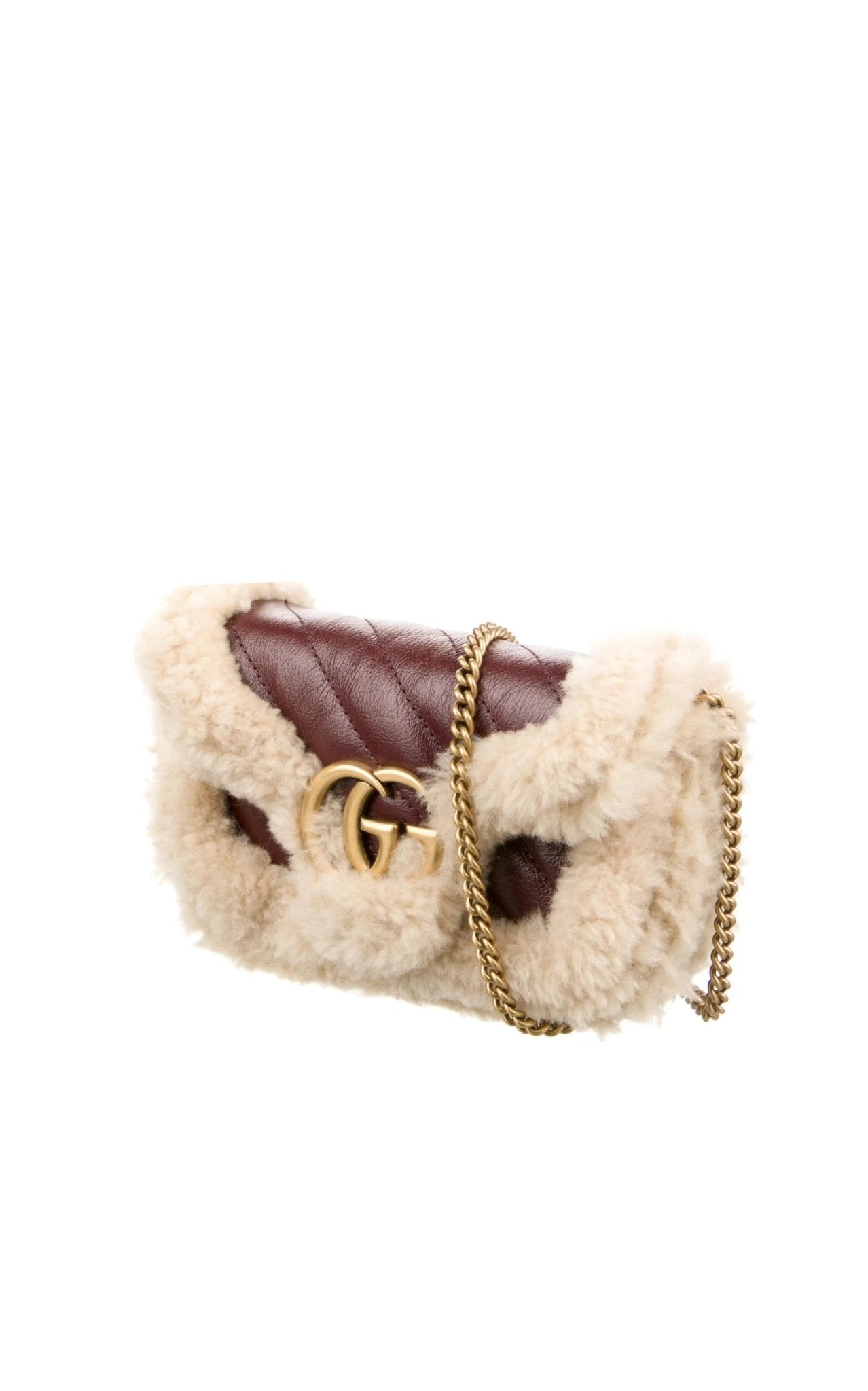 Gucci Shearling Trim Super Mini GG Marmont Shoulder Bag - Runway Catalog