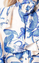 Gucci Silk Dragon Print Twill Ruffle Neck Dress - Runway Catalog