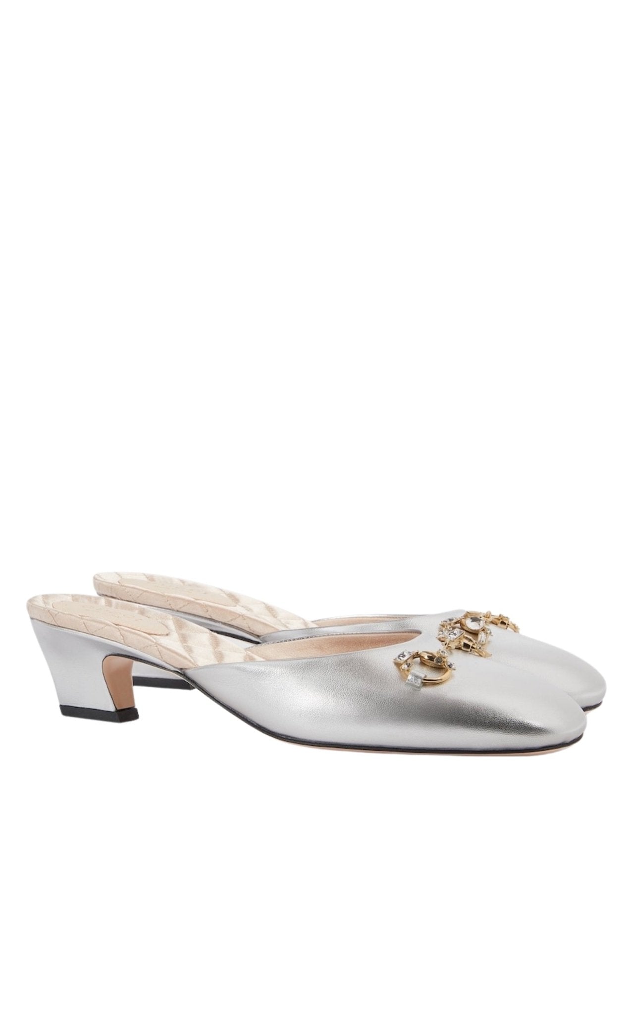 ほぼ未使用GUCCI シルバー ミュール 39 Gucci Silver Leather Horsebit Mules