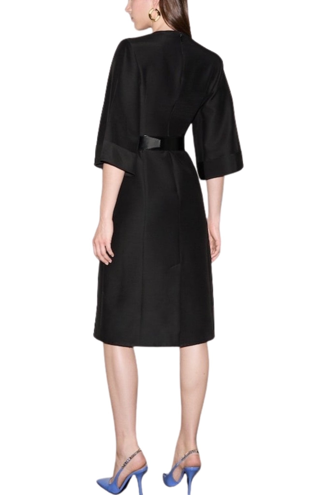 Soft Wool Silk Midi Dress with Leather G Belt