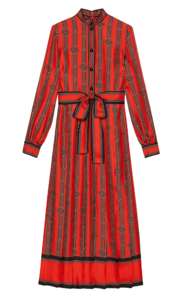 Gucci Square G Chain Print Silk Dress