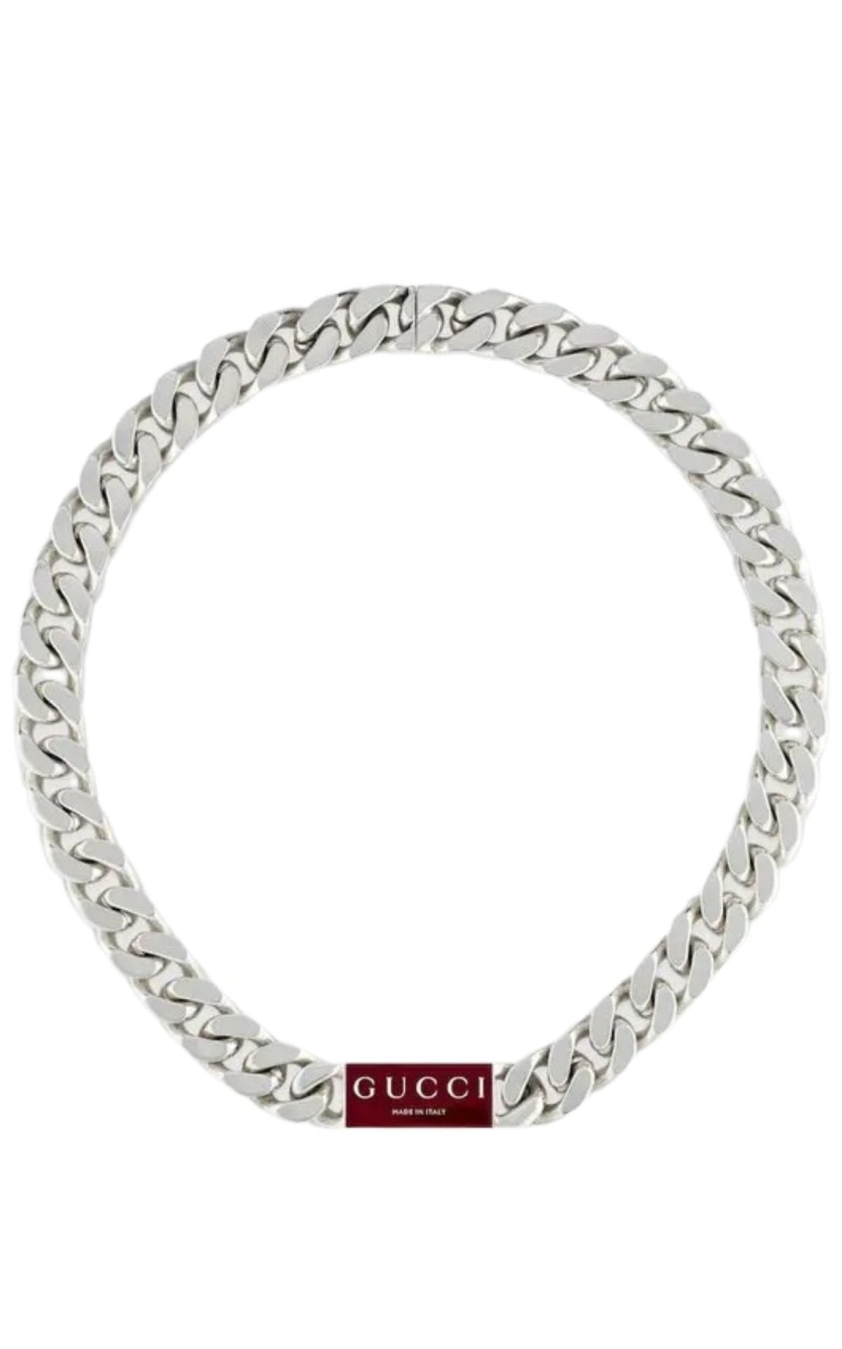 Gucci Trademark 925 sterling silver chain necklace with Rosso Ancora red enamel tag pendant