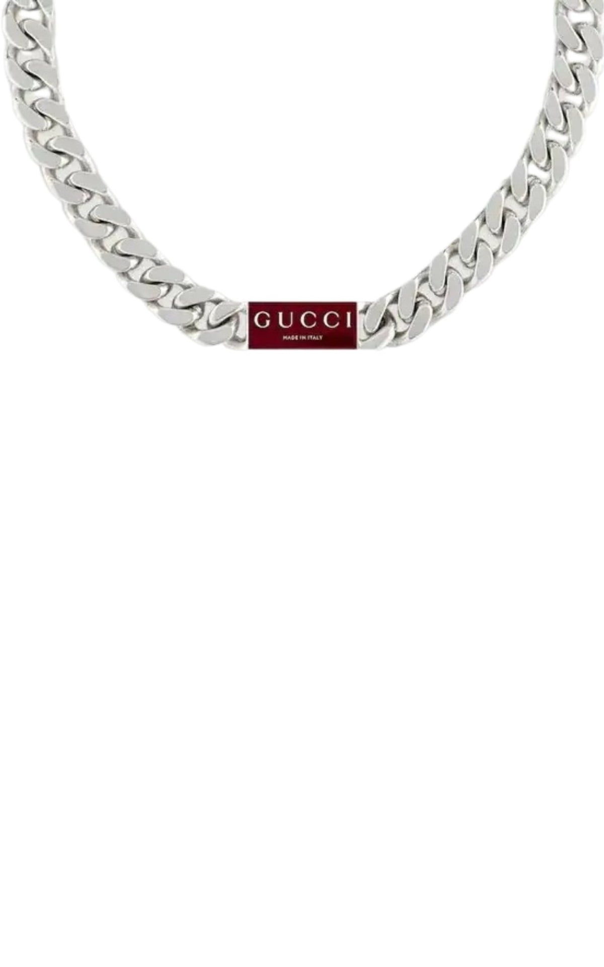 Gucci Trademark 925 sterling silver chain necklace with Rosso Ancora red enamel tag pendant