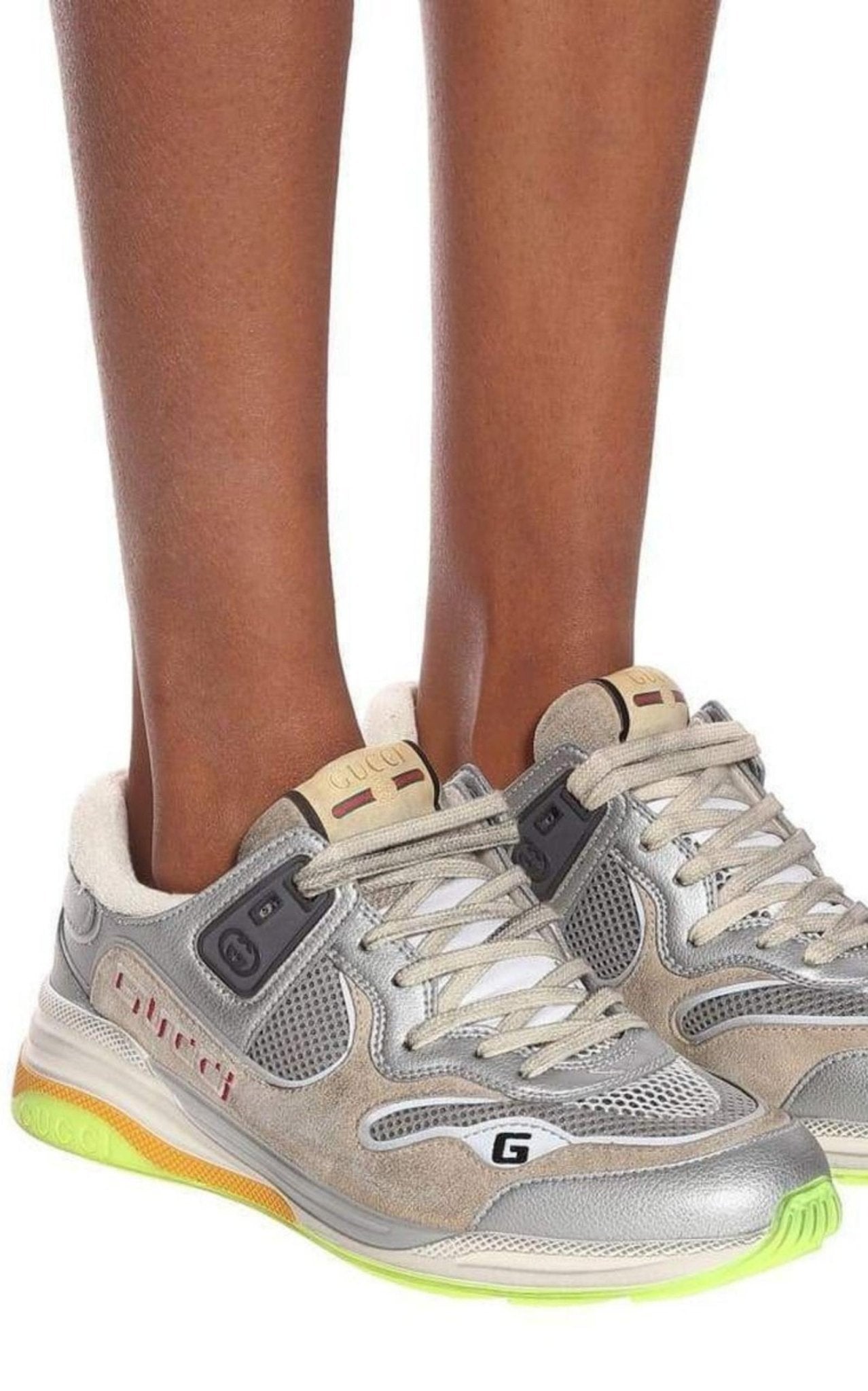 Gucci Ultrapace Metallic Leather Distressed Suede Sneakers