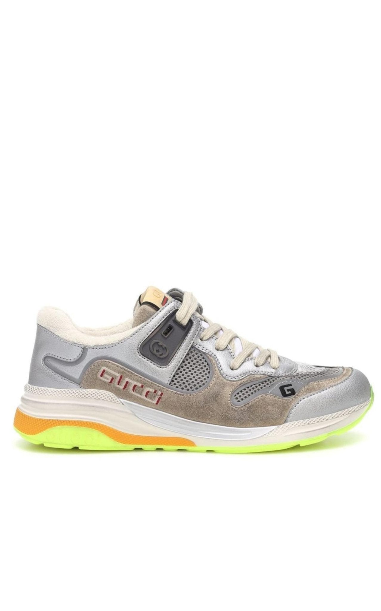 Gucci Ultrapace Metallic Leather Distressed Suede Sneakers