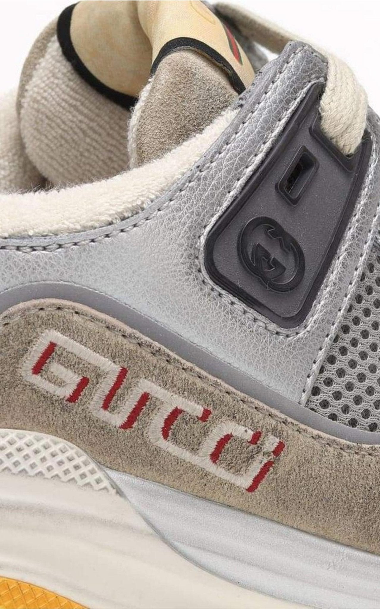 Gucci Ultrapace Metallic Leather Distressed Suede Sneakers