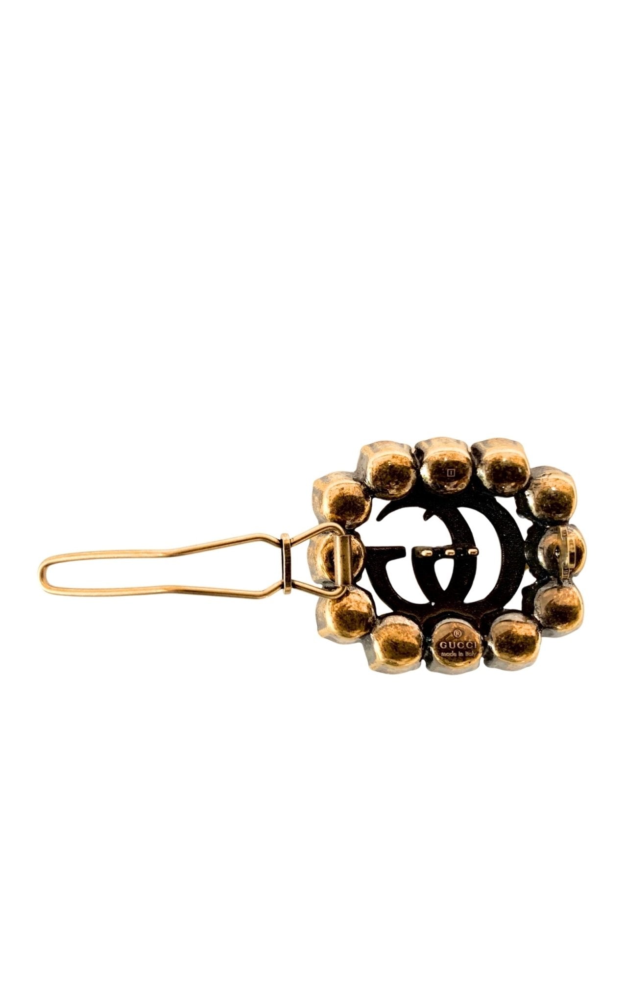 GUCCI ゴールド ヘアピン クリスタル(特価) Gucci Crystal Interlocking G Hair Clip