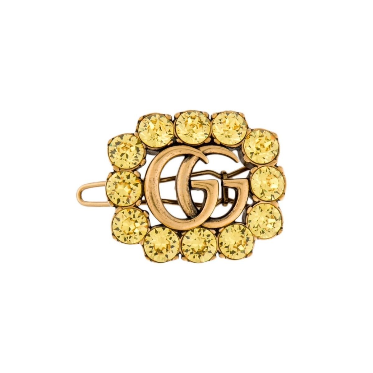 Gucci Yellow Crystal - Embellished Interlocking G Hair Clip - Runway Catalog
