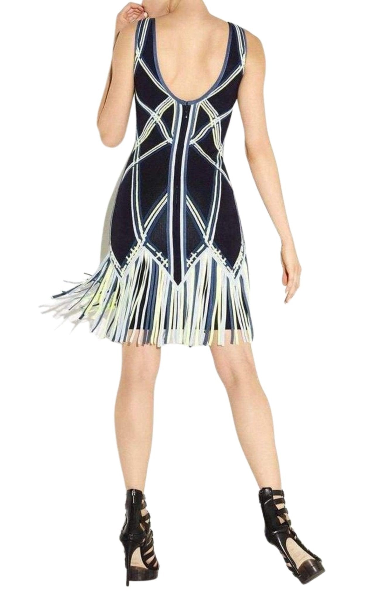 Herve Leger Charoletta Basket Weave Fringe Jacquard Dress - Runway Catalog