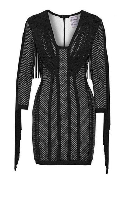 Herve Leger Doutzen Plaited Chevron Fringe Dress - Runway Catalog