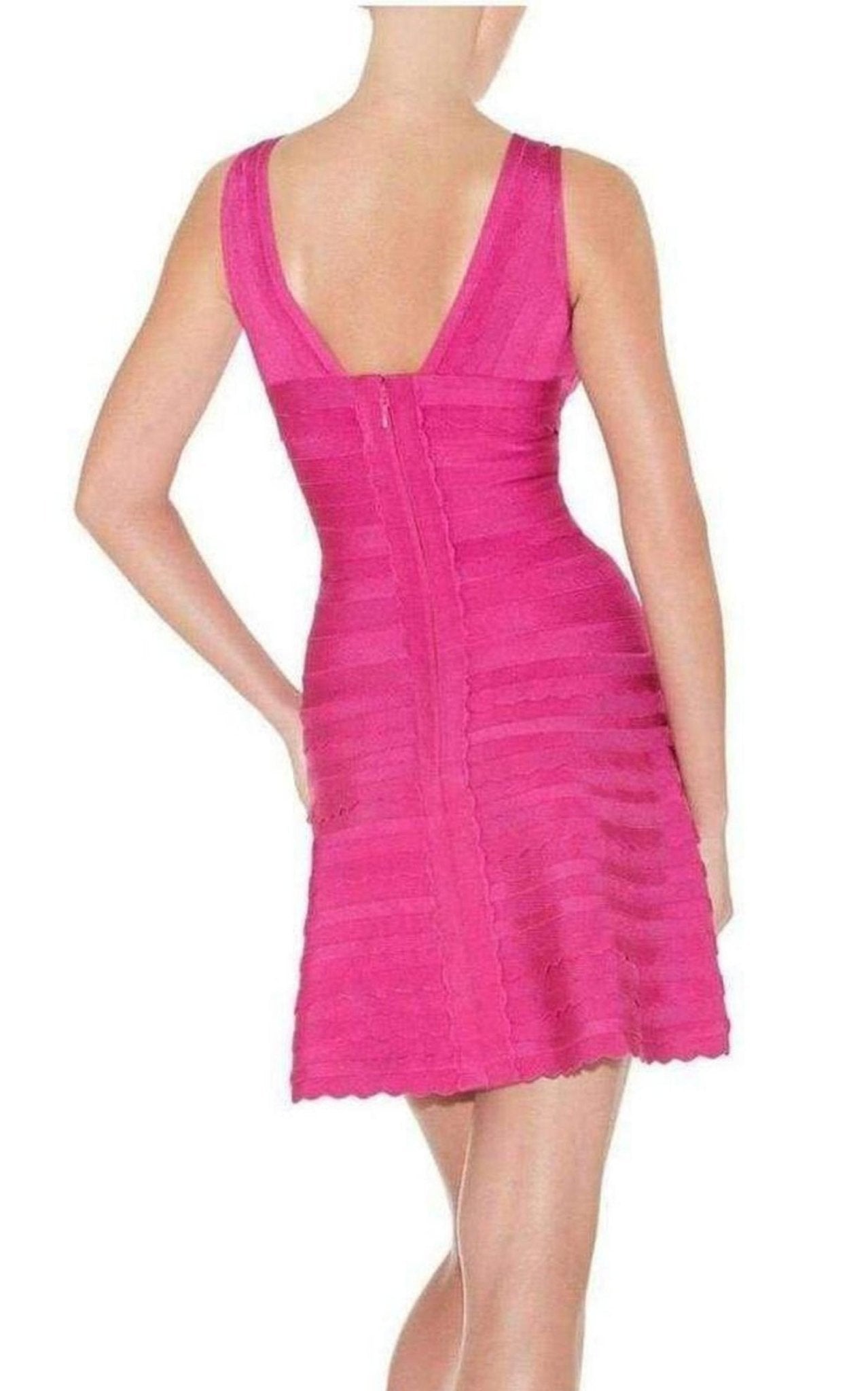 Herve Leger Nikayla Scalloped Edge Caprice Pink Dress - Runway Catalog