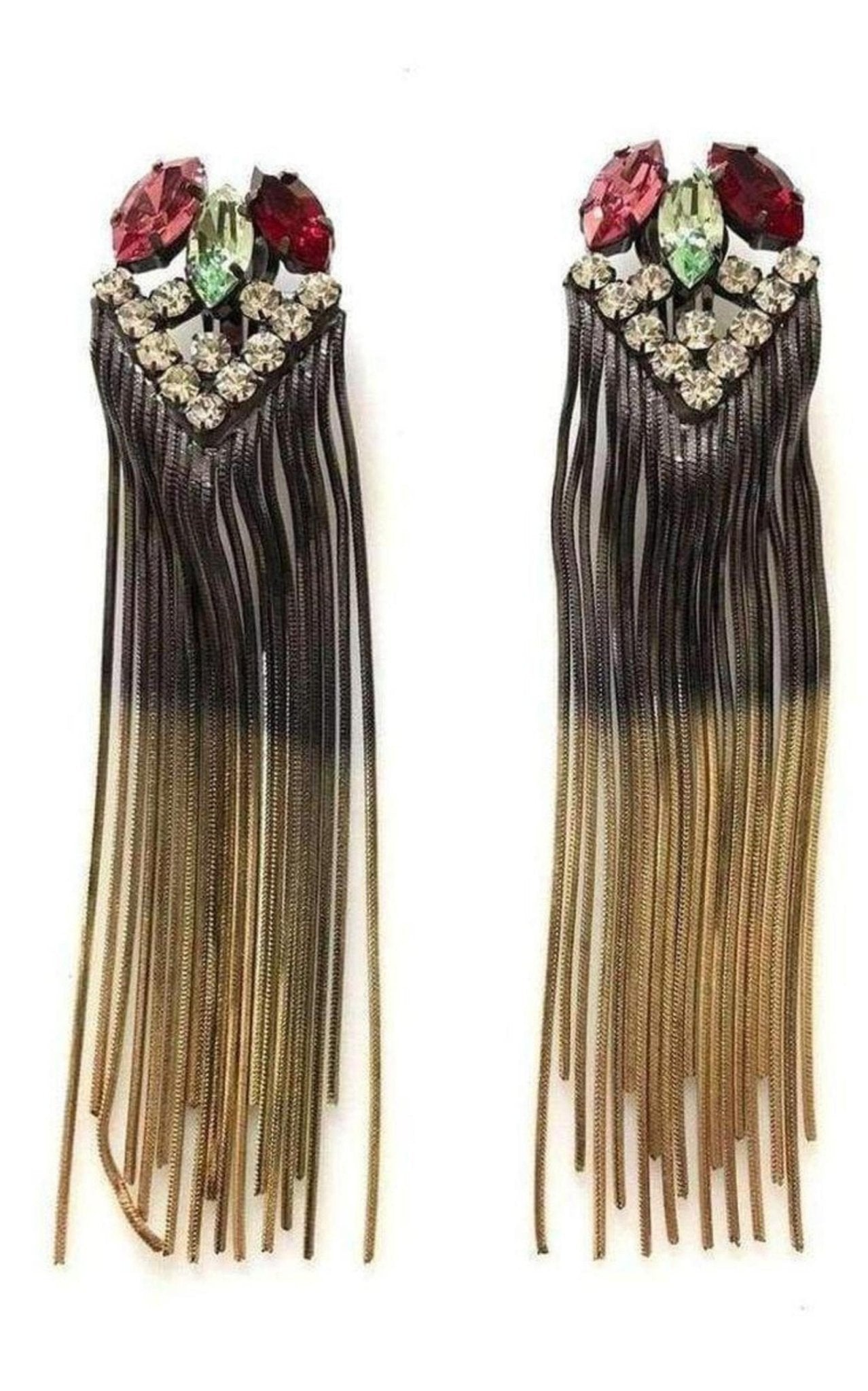 Iosselliani 18k Gold Plated Brass Swarovski Crystal Fringe Earring - Runway Catalog