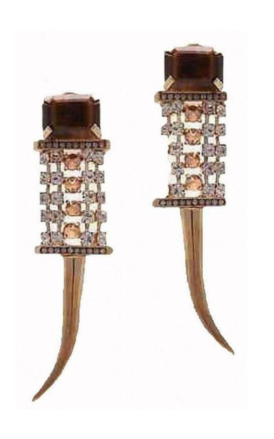 Iosselliani Brass Rhinestone Tiger Eye Clip On Earrings - Runway Catalog