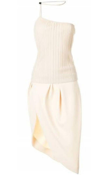 Jacquemus La Bomba Asymmetric Beige Midi Dress – Runway Catalog