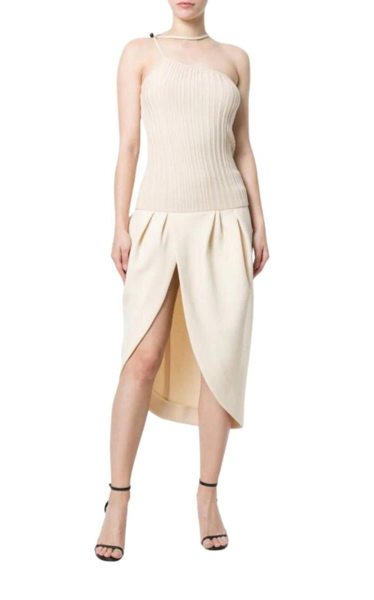 Jacquemus La Bomba Asymmetric Beige Midi Dress – Runway Catalog