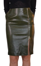 Jean Paul Gaultier Dark Olive Green Front Zipper Leather Skirt - Runway Catalog
