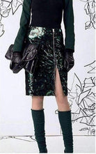Jean Paul Gaultier Dark Olive Green Front Zipper Leather Skirt - Runway Catalog