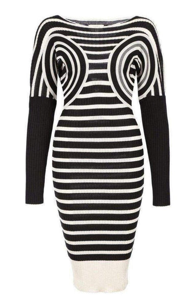 Jean Paul Gaultier Mixed Wool Striped Optical Illusion Dress L