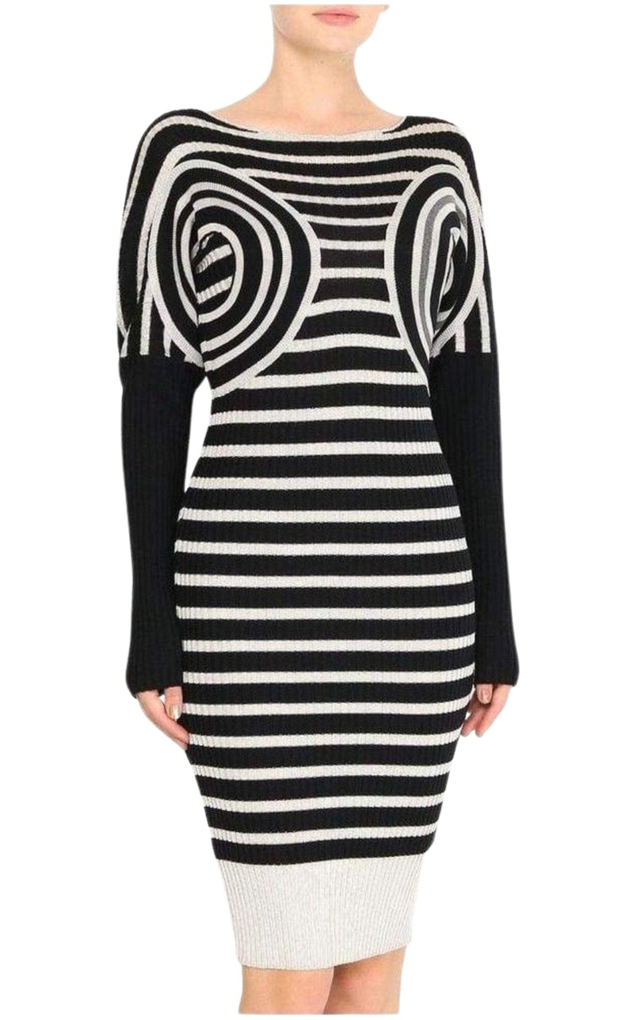 Jean Paul Gaultier Mixed Wool Striped Optical Illusion Dress - Runway Catalog