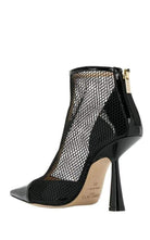 Jimmy Choo Kix 100 Fishnet Lackleder-Stiefeletten – Runway-Katalog