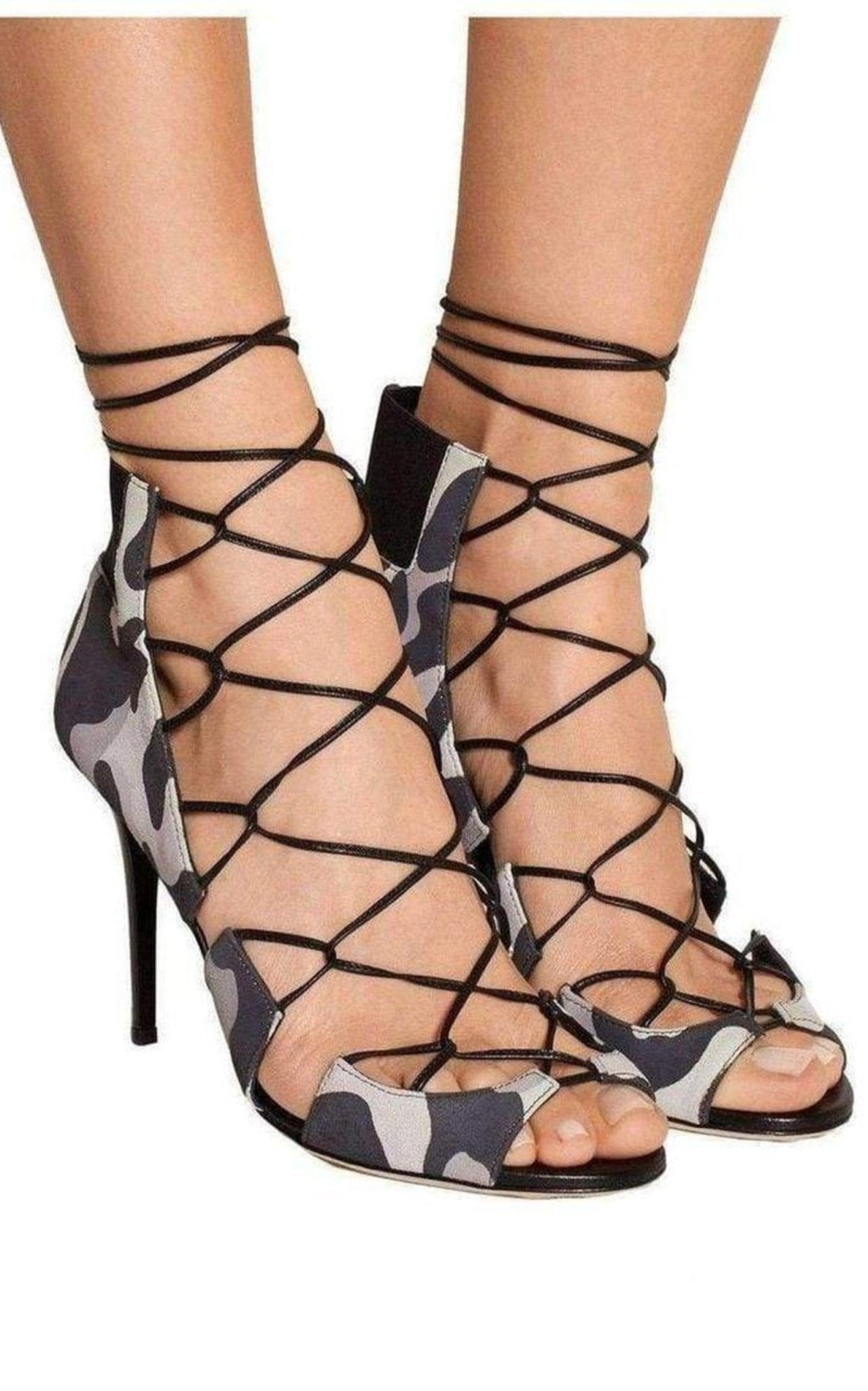 Jimmy Choo Black Myrtle 100 Camouflage Print Nubuck Sandals