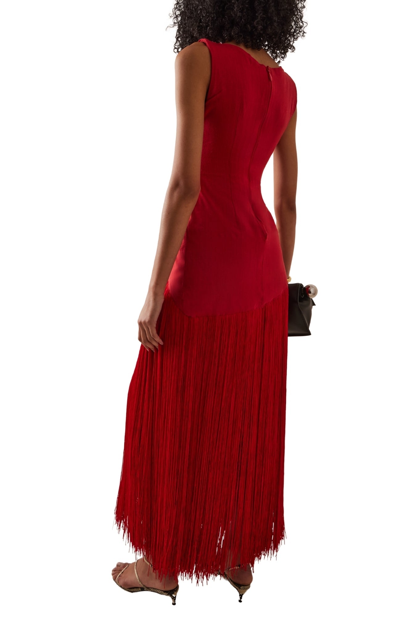 Kilentar jade fringed cotton maxi dress with cascading fringe detailing