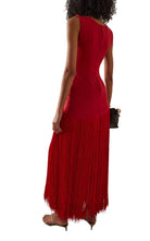 Kilentar jade fringed cotton maxi dress with cascading fringe detailing