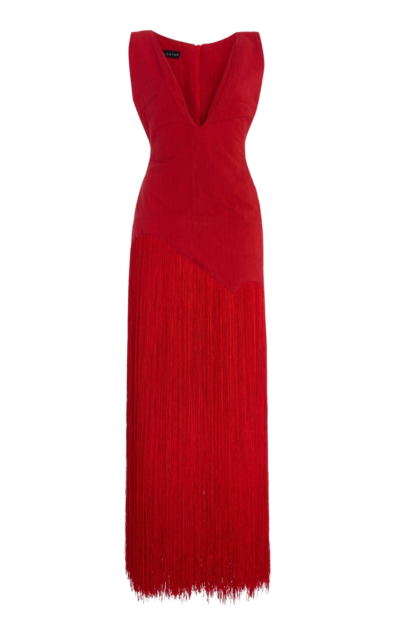 Kilentar jade fringed cotton maxi dress with cascading fringe detailing