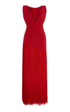 Kilentar jade fringed cotton maxi dress with cascading fringe detailing