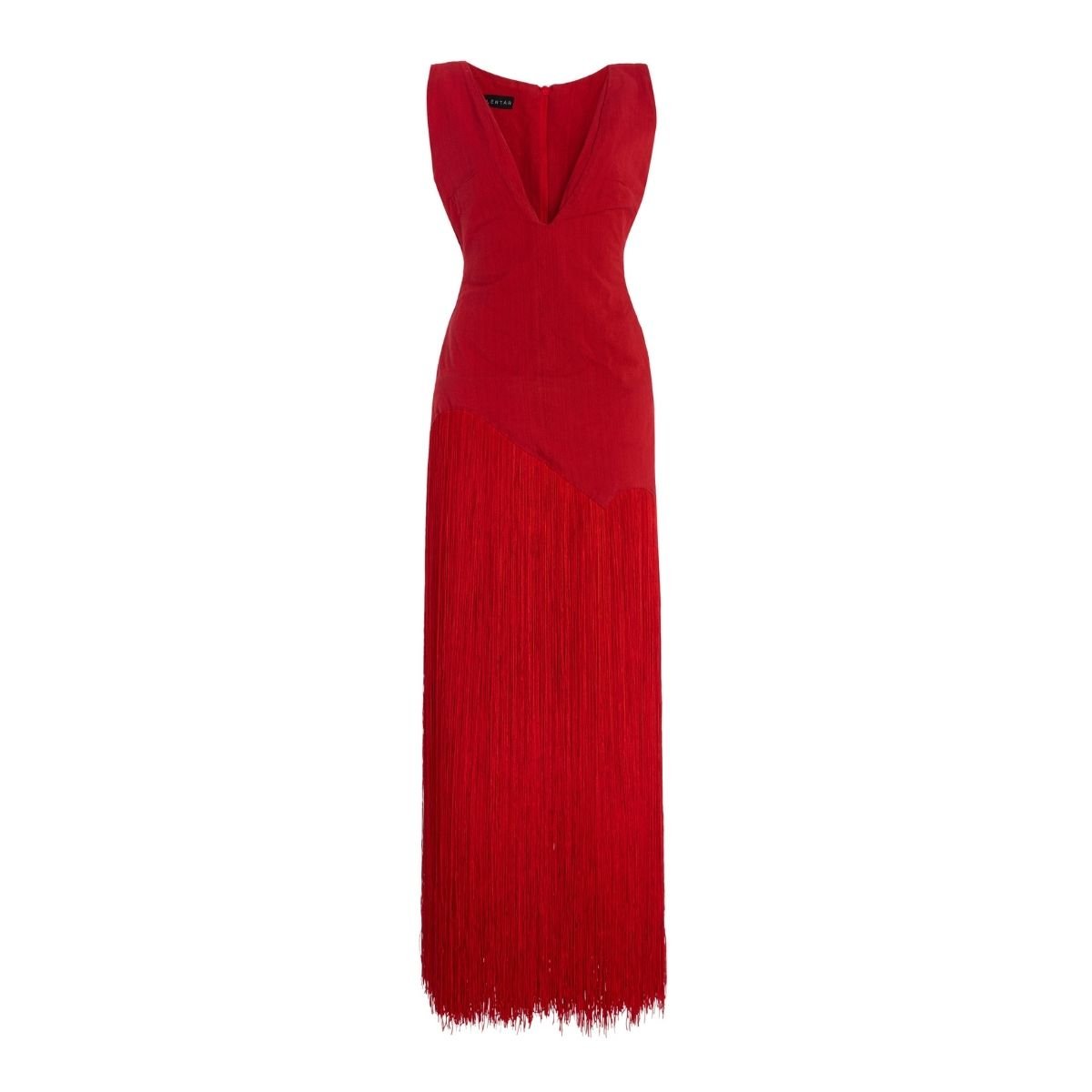 Kilentar jade fringed cotton maxi dress with cascading fringe detailing