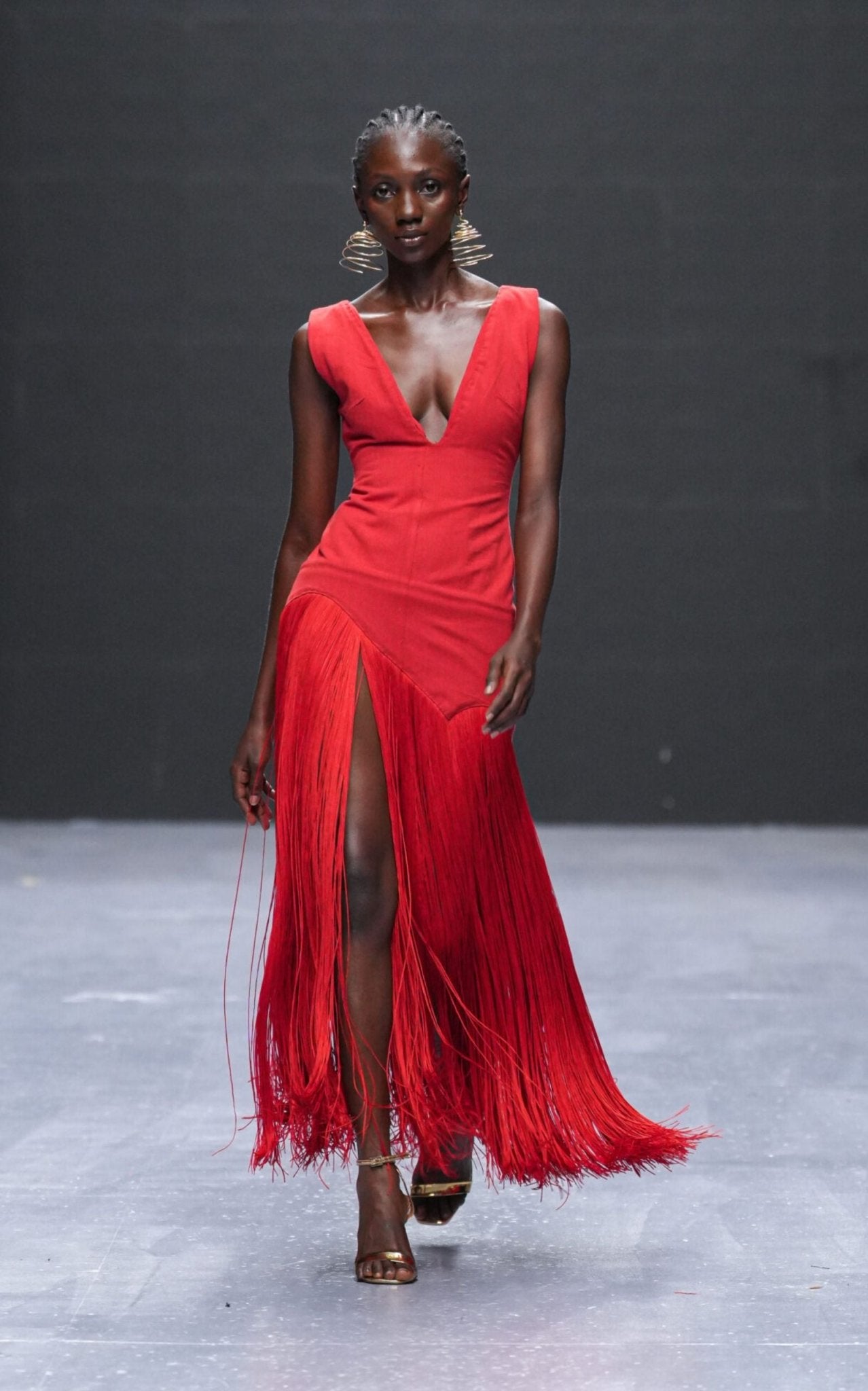 Kilentar jade fringed cotton maxi dress with cascading fringe detailing