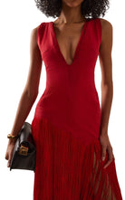 Kilentar jade fringed cotton maxi dress with cascading fringe detailing