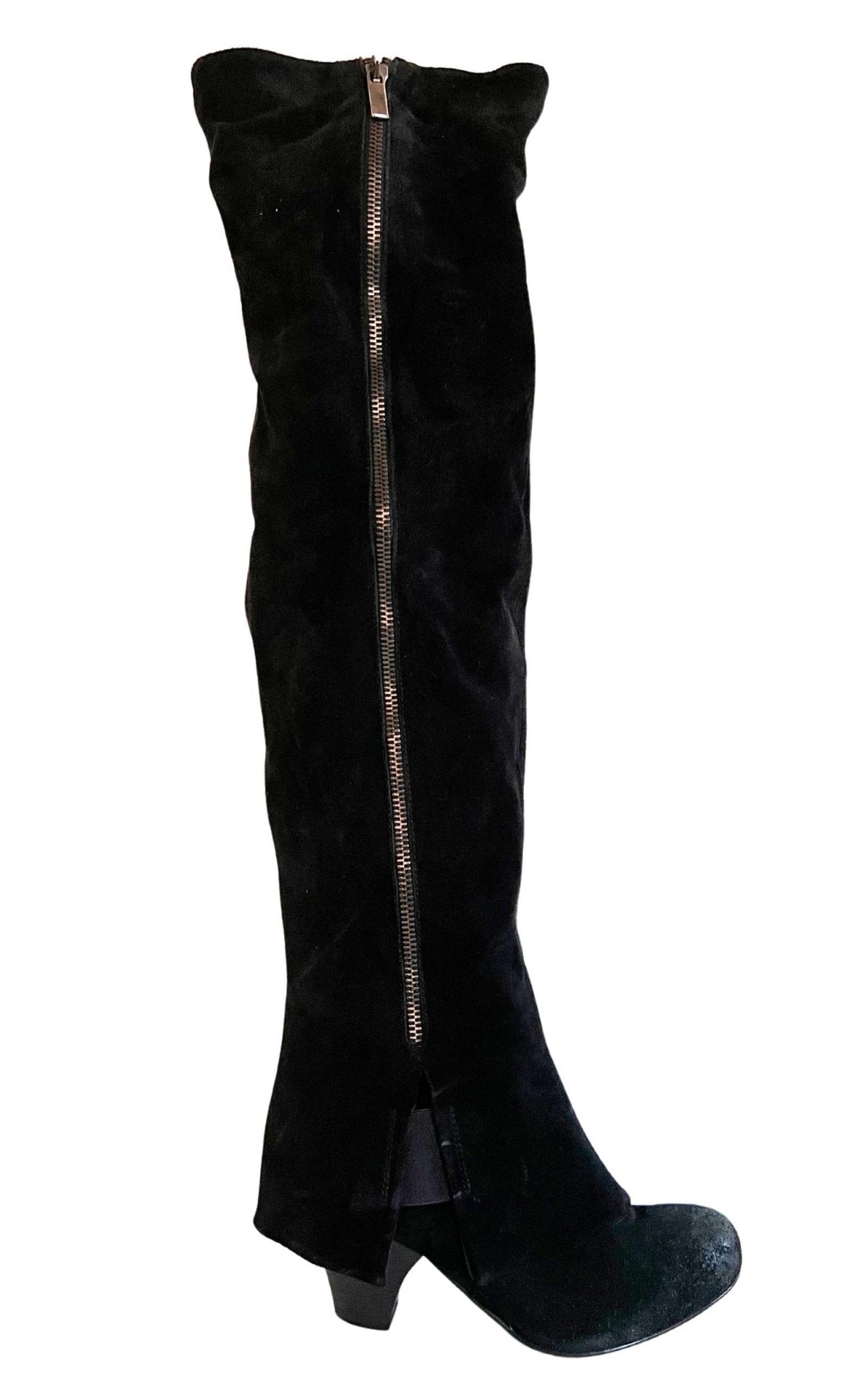 Latitude Femme Over - the - knee Black Suede Boots - Runway Catalog