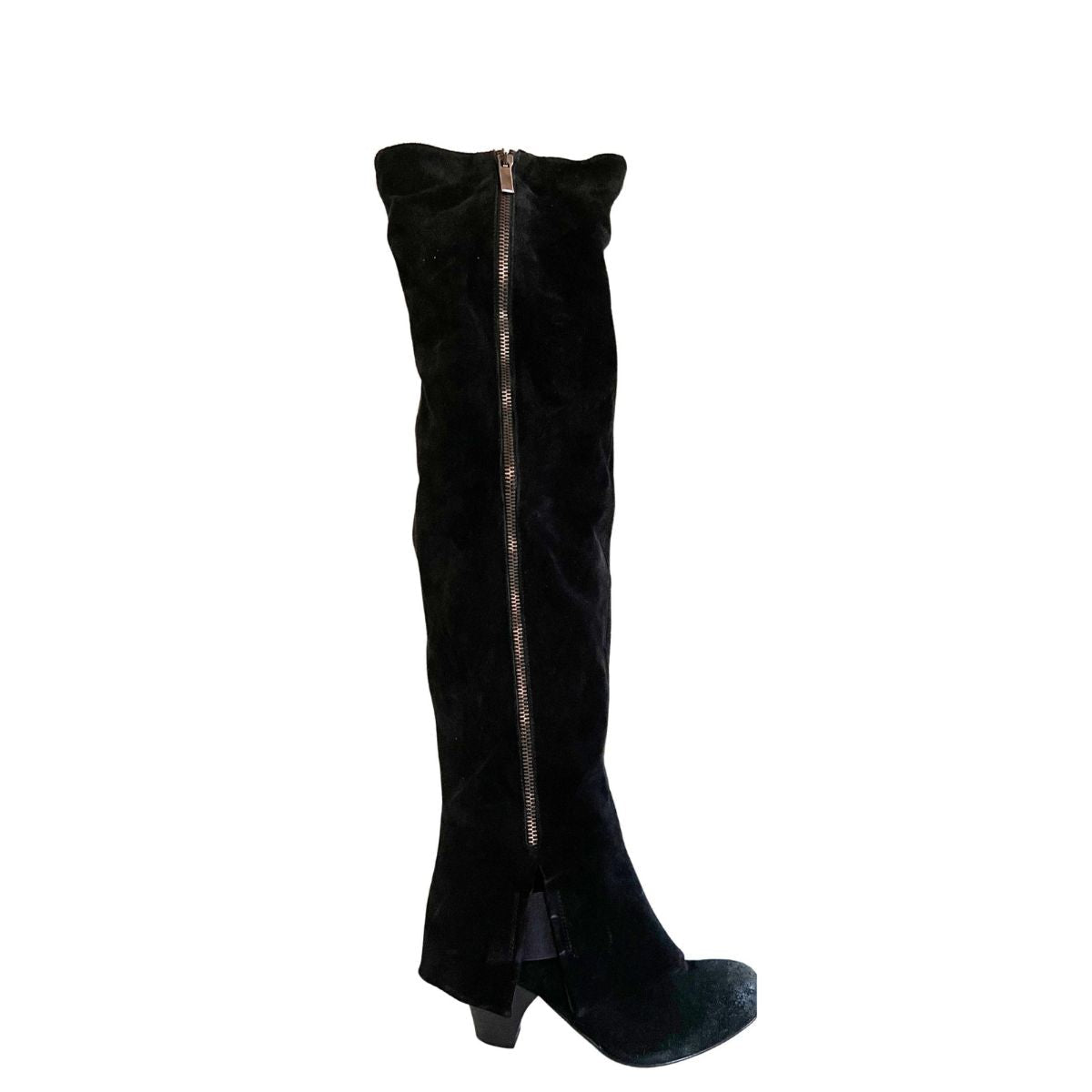 Latitude Femme Over - the - knee Black Suede Boots - Runway Catalog