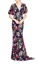 Lela Rose Floral Printed Georgette V - Neck Gown - Runway Catalog