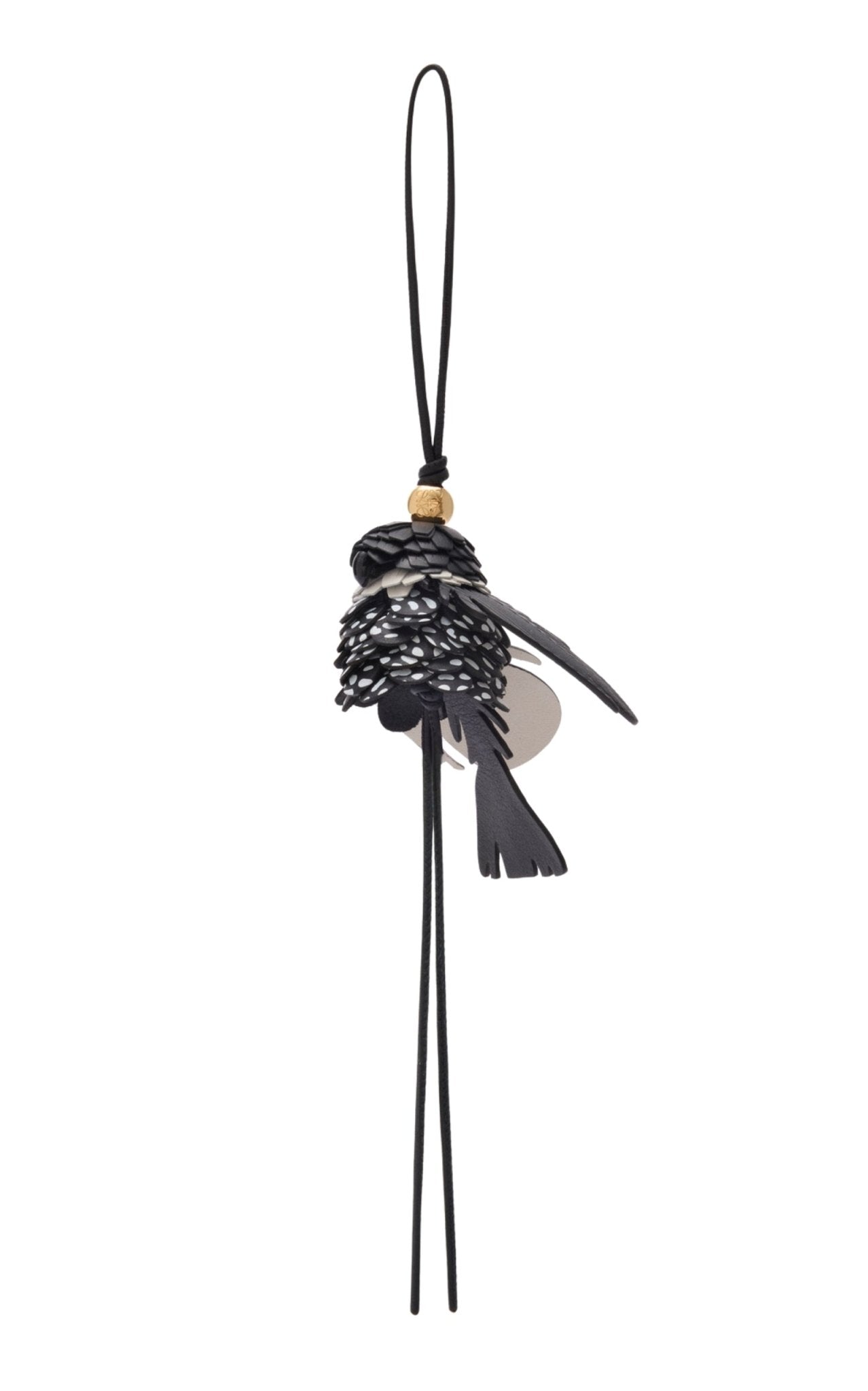 Loewe leather bird charm black white with gold Anagram