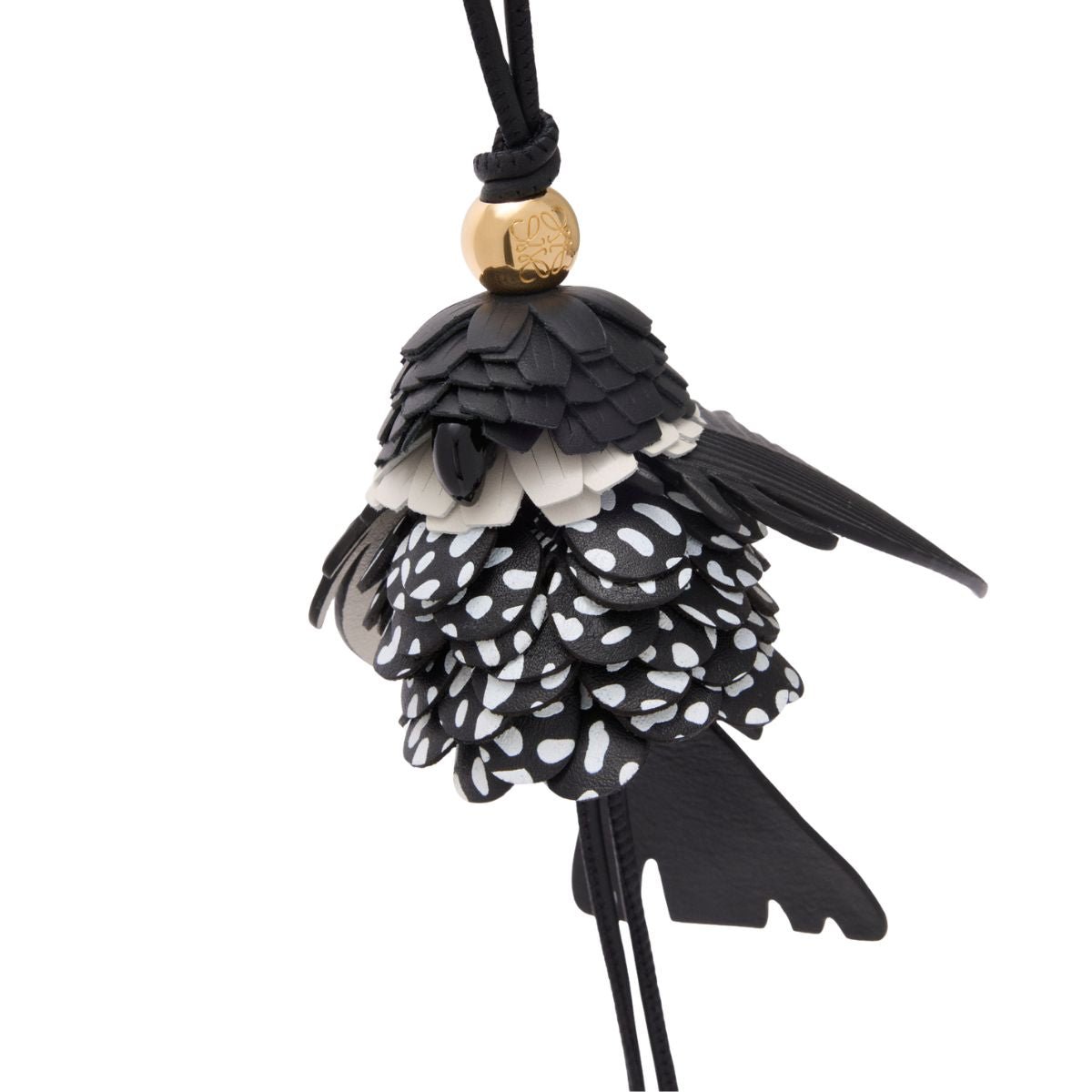 Loewe leather bird charm black white with gold Anagram