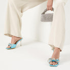 MACH & MACH Blue Double Bow Square Toe Mules - Runway Catalog