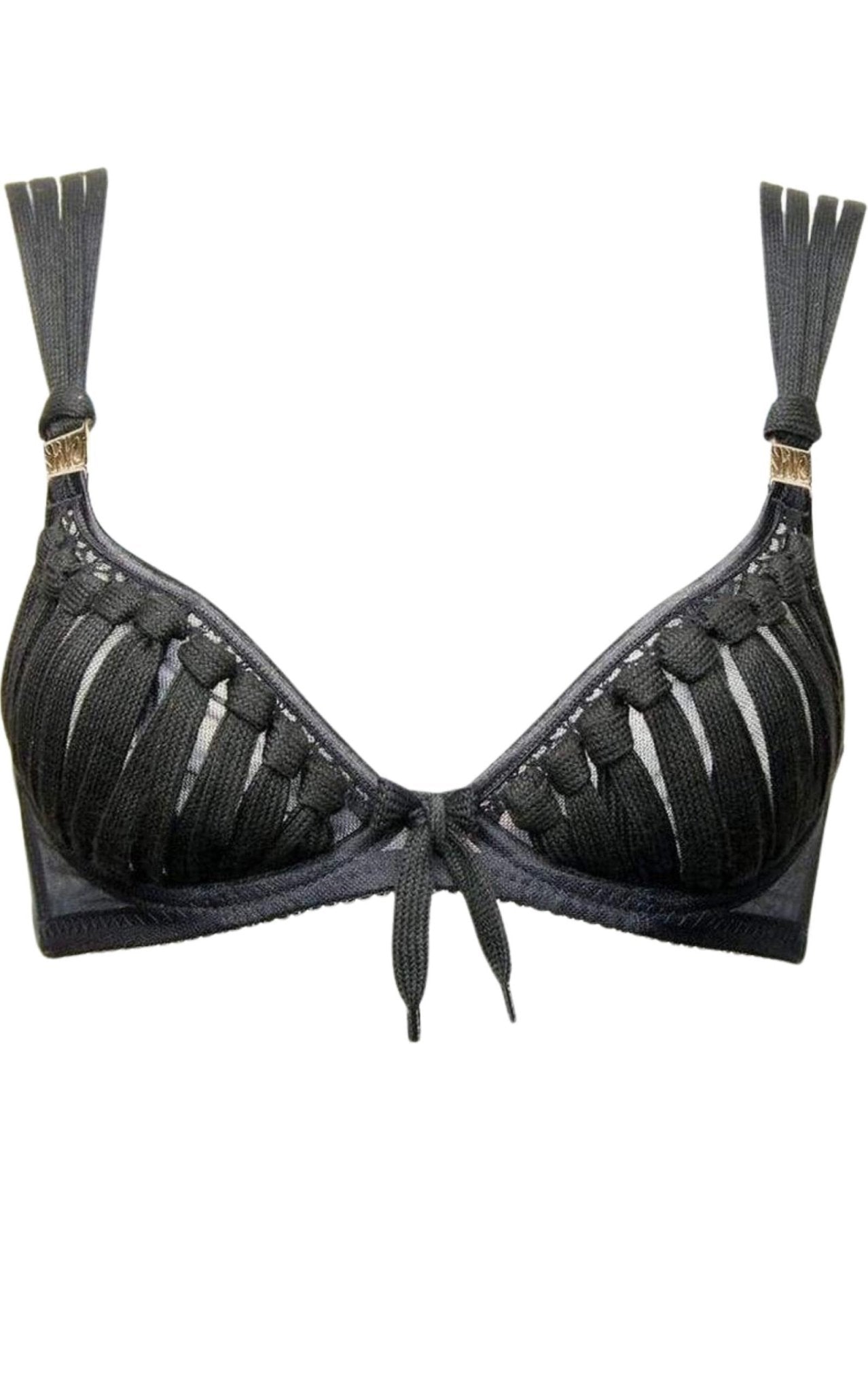 MADE BY NIKI Black Shoelace Plunge Bra - Runway Catalog
