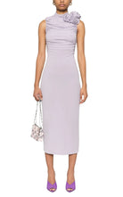 Magda Butrym lilac ruched mock-neck midi dress with brooch detail