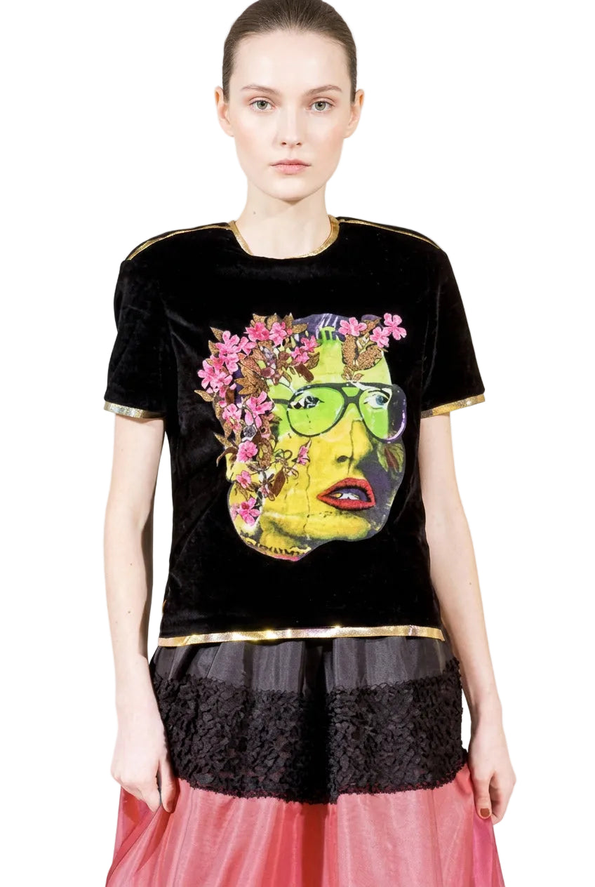 Manish Arora Face Painted Front Velvet Top - Runway Catalog