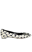 Manolo Blahnik Crystal Brooch Floral Print Flats - Runway Catalog