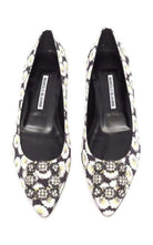 MANOLO BLAHNIK Crystal Brooch Floral Print Flats - Runway Catalog