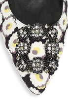 MANOLO BLAHNIK Crystal Brooch Floral Print Flats - Runway Catalog