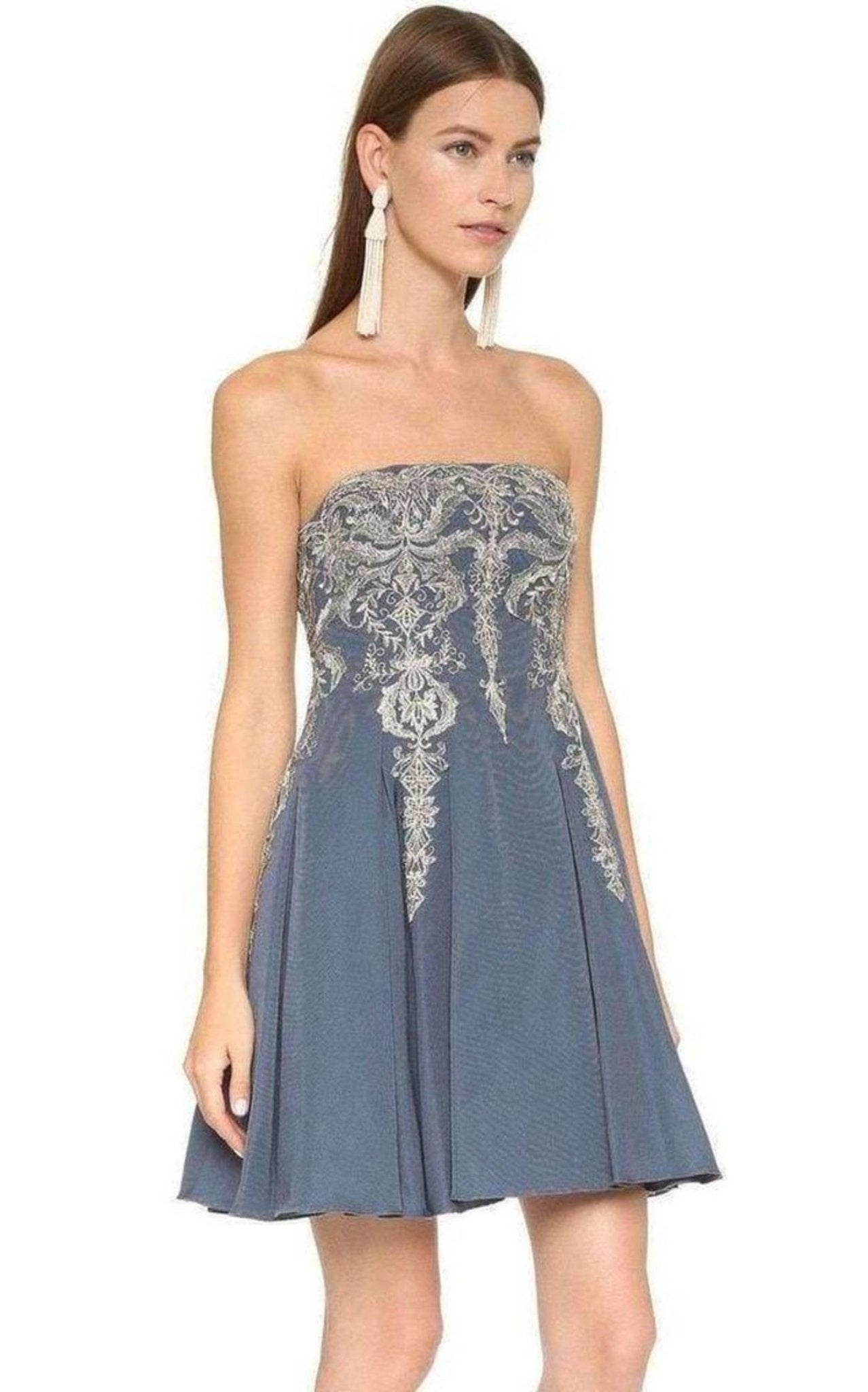 Marchesa Notte Embroidered Floral Strapless Dress - Runway Catalog