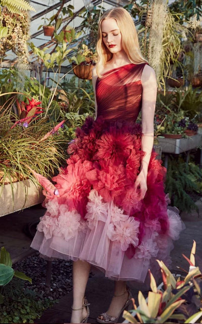 Marchesa One Shoulder Floral Dress - Runway Catalog